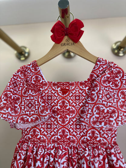 Vestido Infantil Midi Estampa DG Vermelho - Um Mais Um