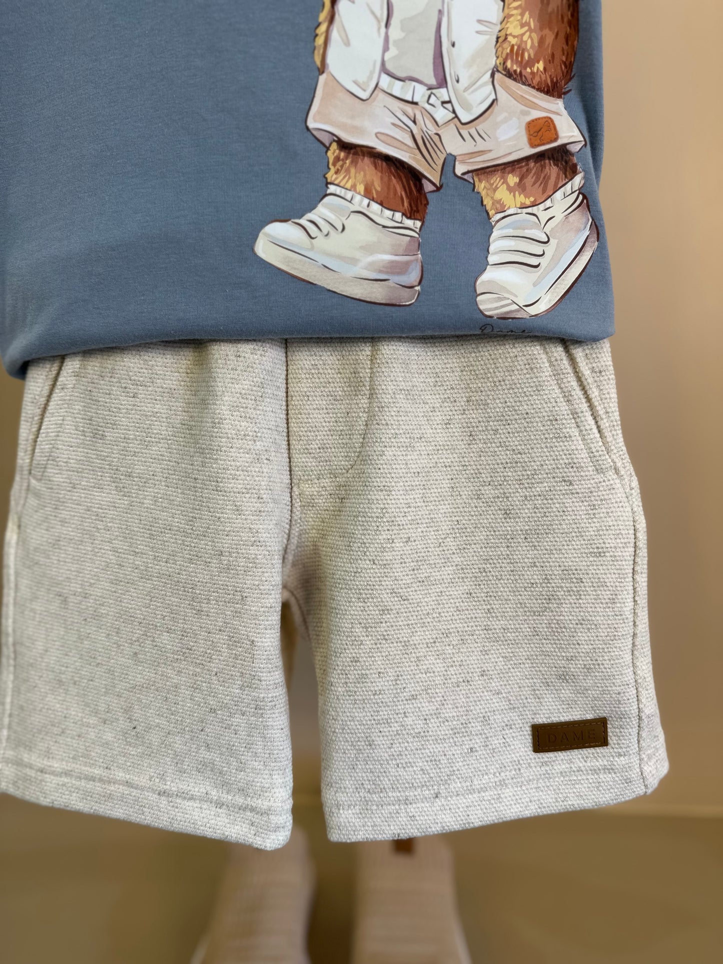 Conjunto Infantil Camiseta Teddy Sumer Delavê e Bermuda Moletom Algodão Linho - Dame