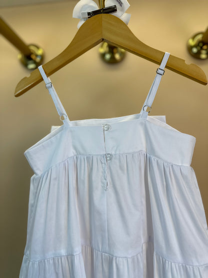 Vestido Infantil Algodão Laço Fivela Strass Branco - Petit Cherie