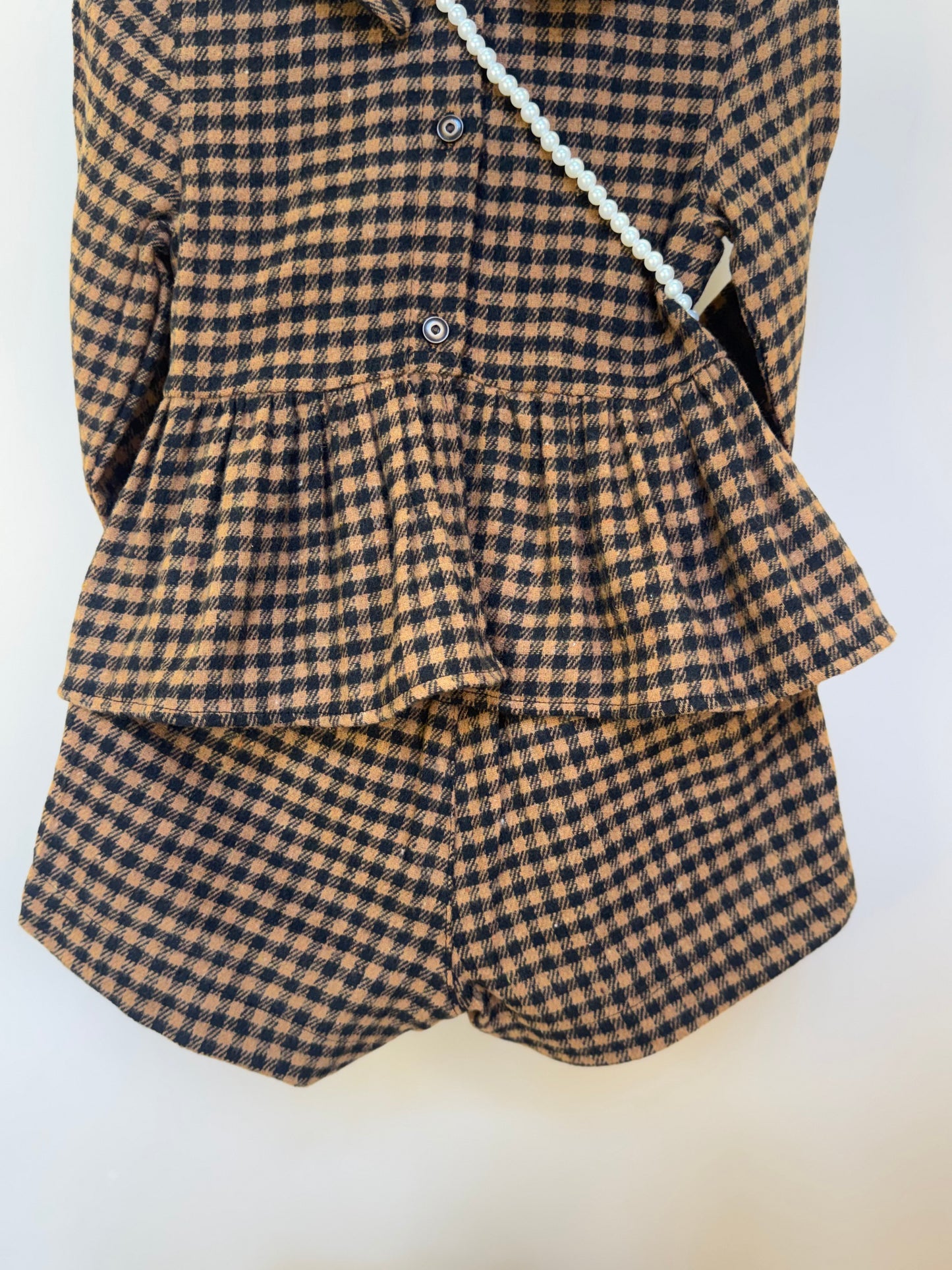 Conjunto Infantil Alfaiataria Casaquinho e Shorts Xadrez com Bolsinha Ursinho - Luluzinha