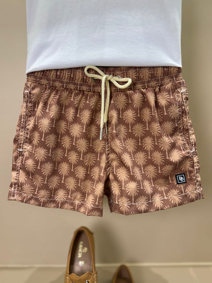 Conjunto Infantil Camiseta Branca e Shorts Coqueiros Bege - Dudes
