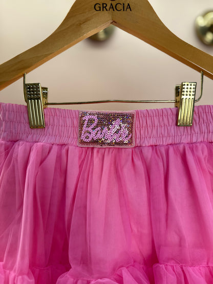 Saia Infantil Tule Babados Patche Barbie Rosa Ópera - Pituchinhus