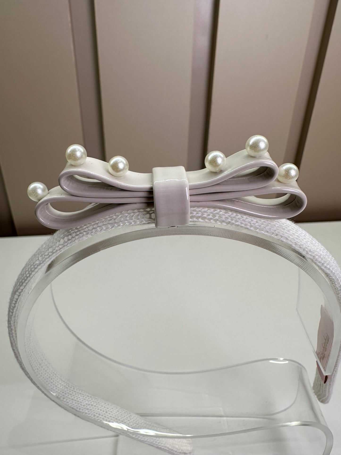 Arquinho Infantil Duplo Courino Laço & Pérolas Off White - Pituchinhus