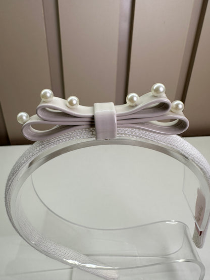 Arquinho Infantil Duplo Courino Laço & Pérolas Off White - Pituchinhus