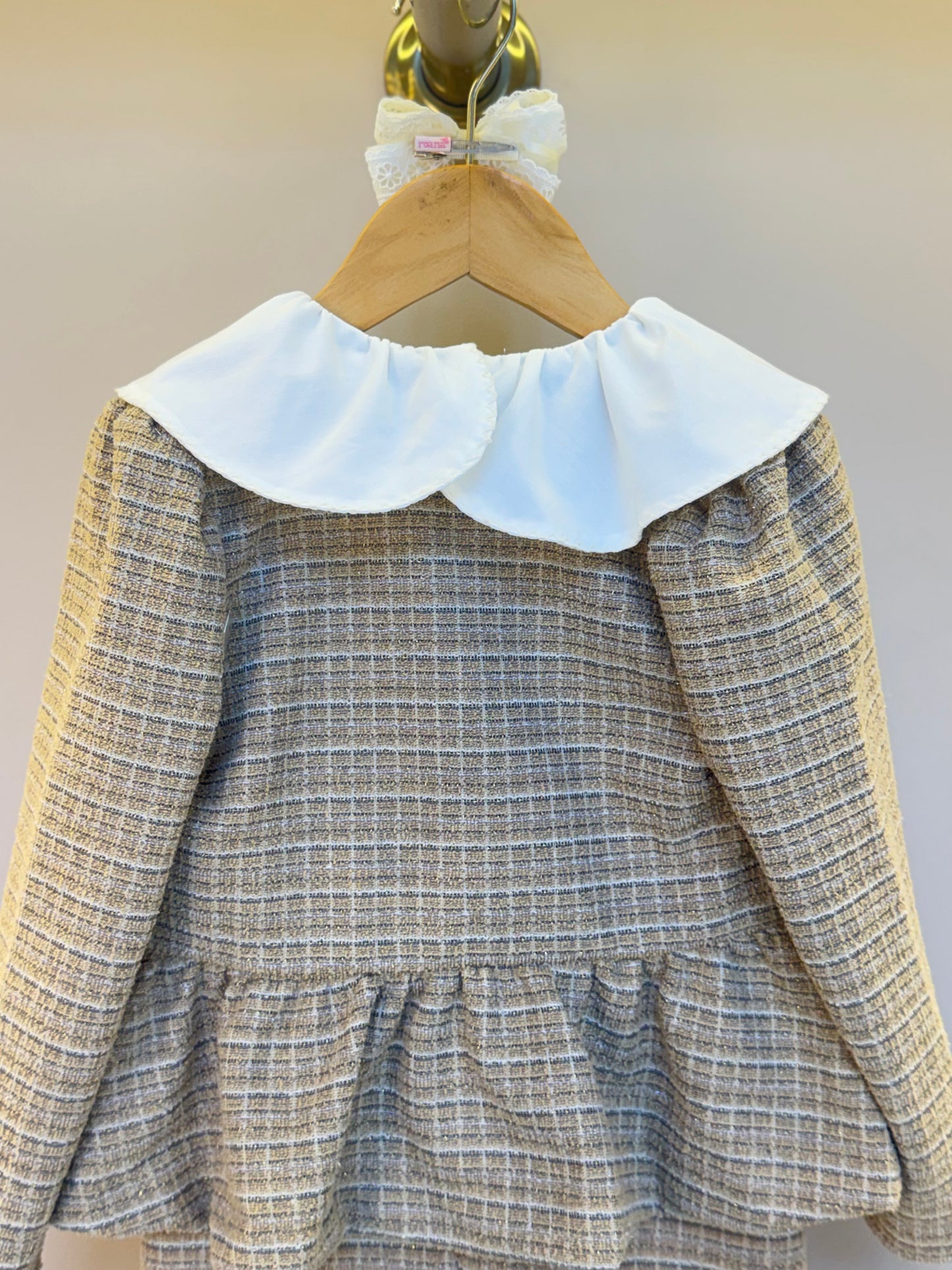 Vestido Infantil no Tweed com Casaco Tweed Bege - Animê