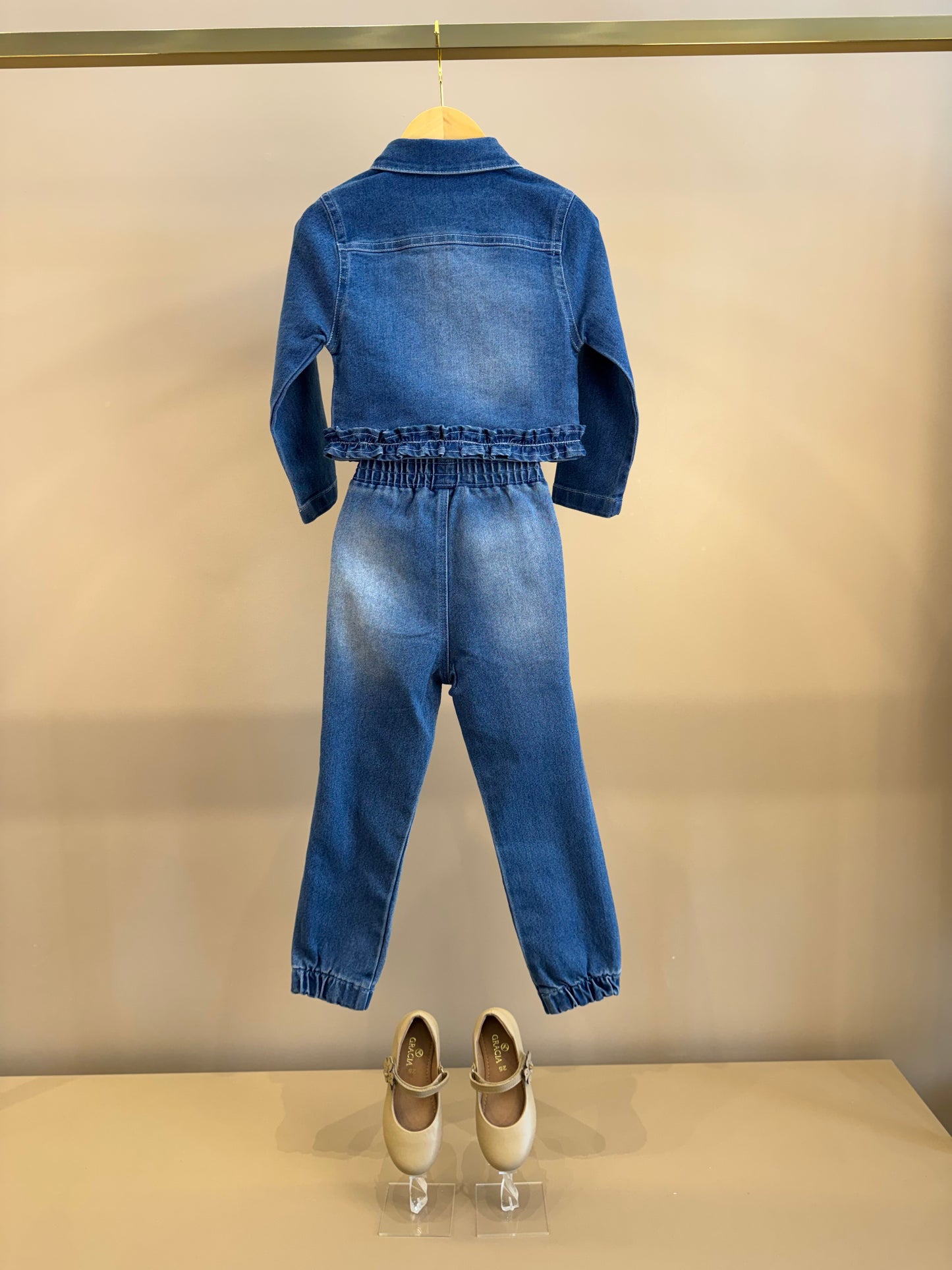 Conjunto Infantil Jaqueta Jeans Ursinho e Calça Jogger Jeans - Gabriela Aquarela