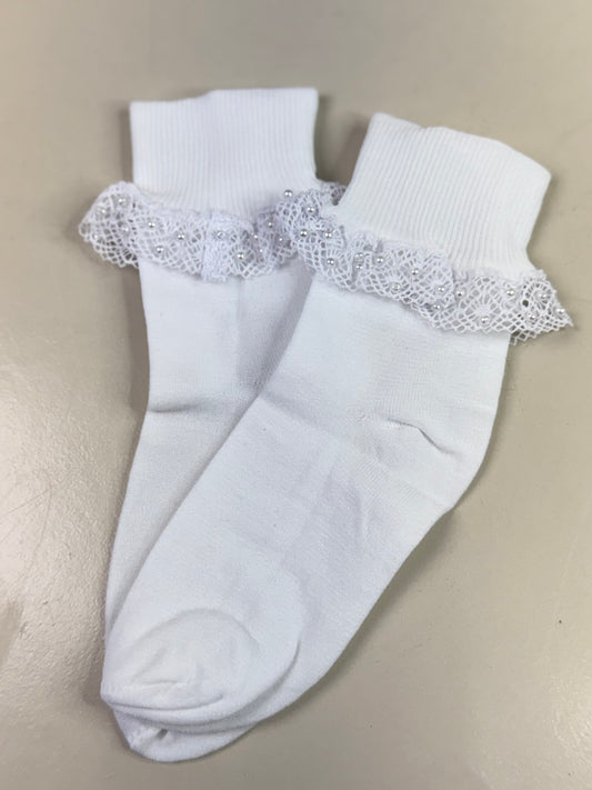 Meia Infantil Rendinha Pérolas Aplicadas Branca - Roana