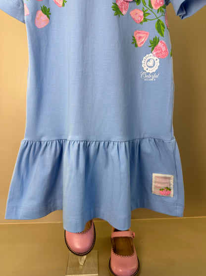 Vestido Infantil Azul Estampa Exclusiva Strawberry - Animê