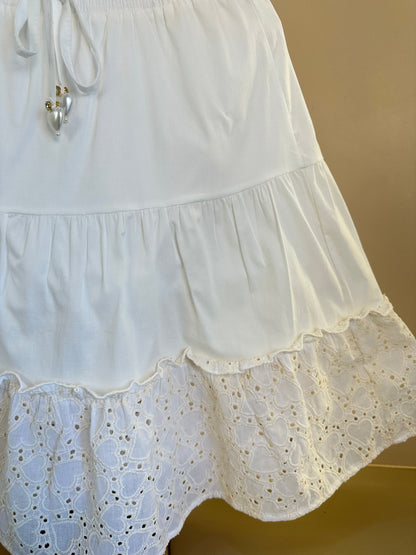 Conjunto Infantil Blusa Cropped Bordado de Coração e Saia Midi - Gabriela Aquarela