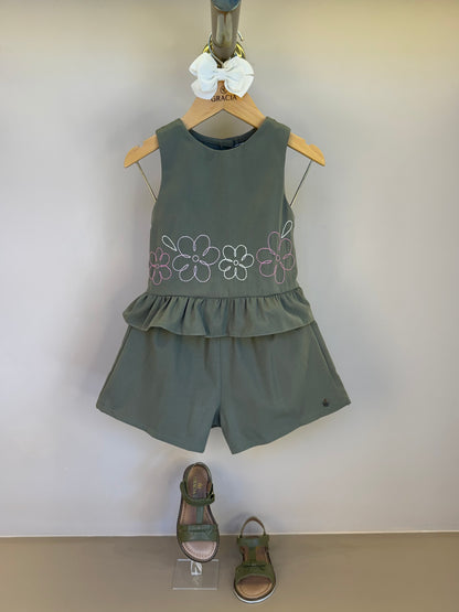 Conjunto Infantil Blusa Bordada e Shorts em Sarja - Mon Sucre