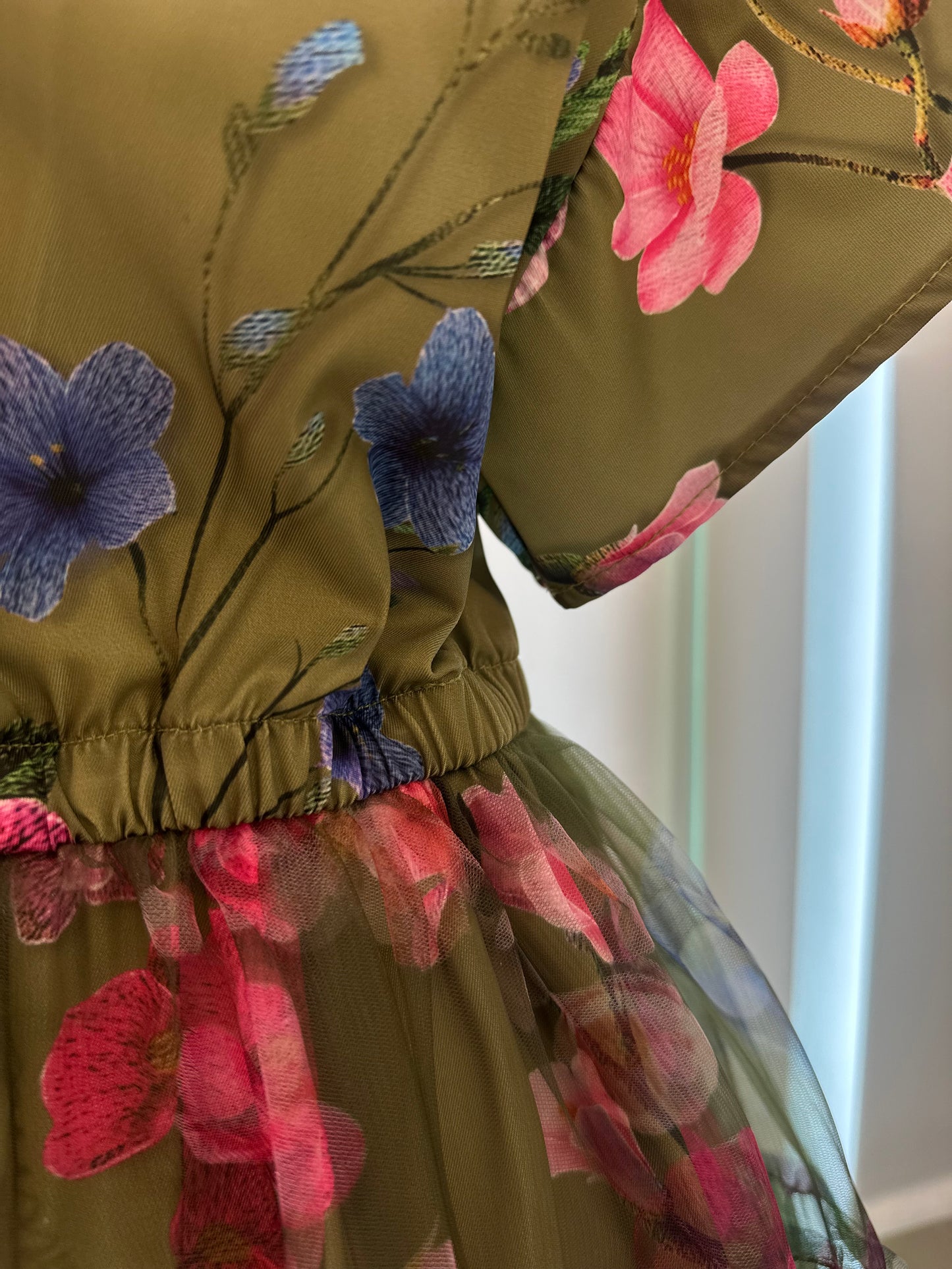 Vestido Infantil Conceito Tule Floral Bordado Verde Forest - Animê