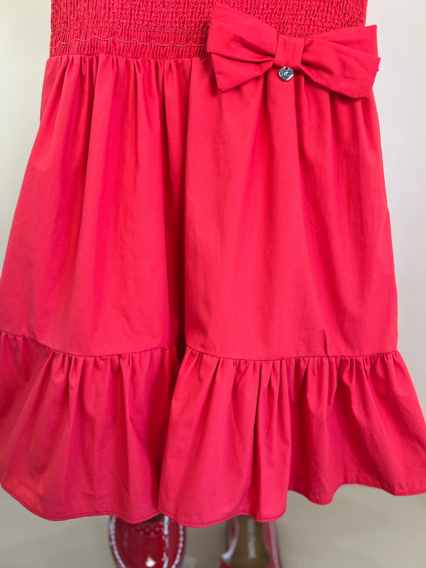 Vestido Infantil Algodão Vermelho Golinha e Laço - Petit Cherie