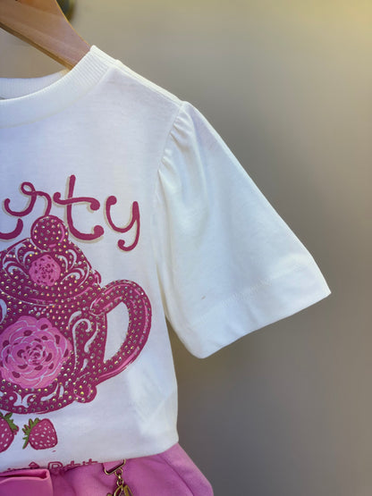 Conjunto Infantil Blusa Tea Party e Shorts Rosa Girly - Animê Petite PRÉ-VENDA