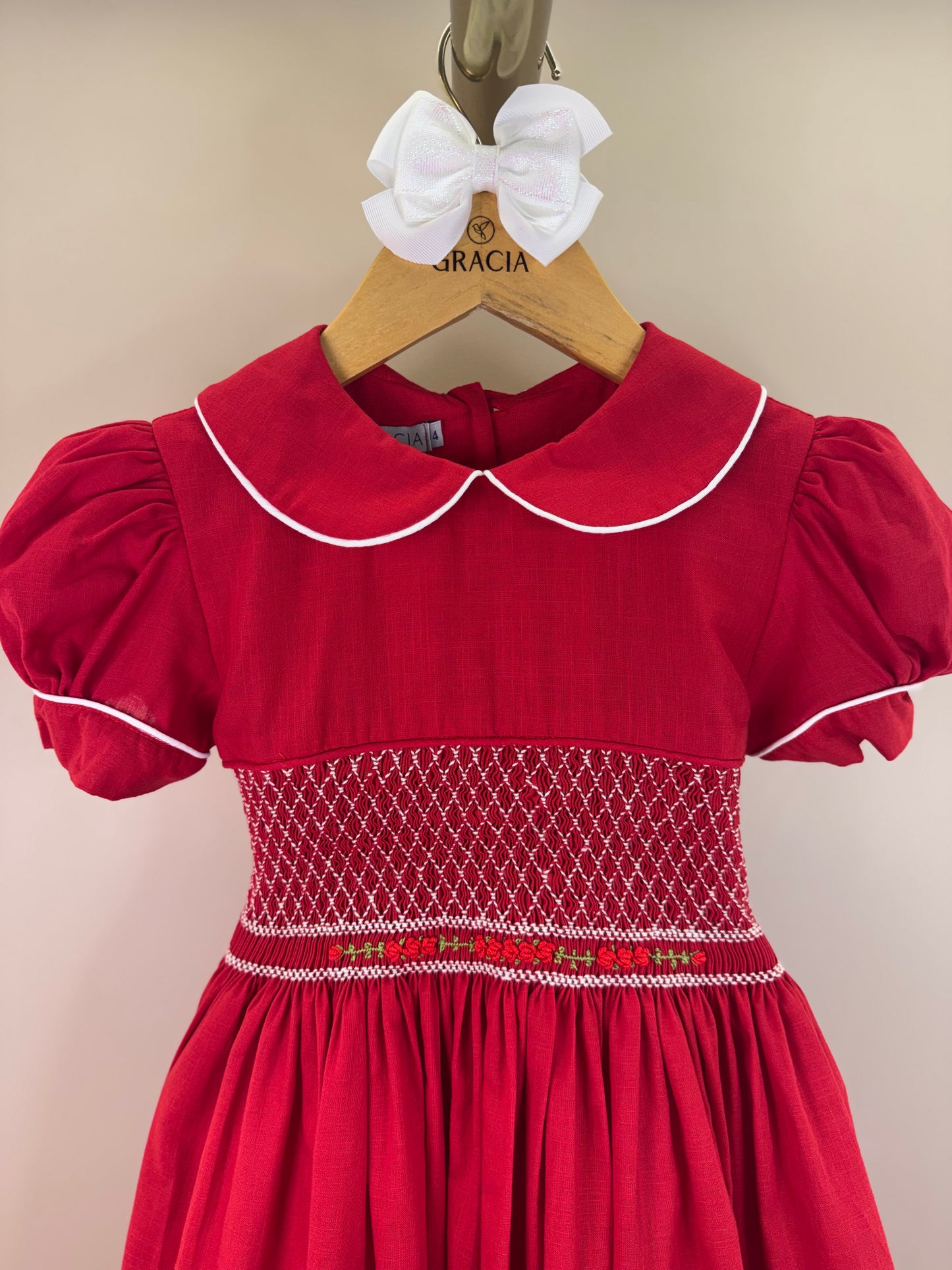 Vestido Infantil Clássico Algodão Cambraia Lara Vermelho - Gracia