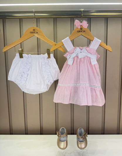 Conjunto Bebê Bata Linho Multi Laços e Calcinha - Petit Cherie