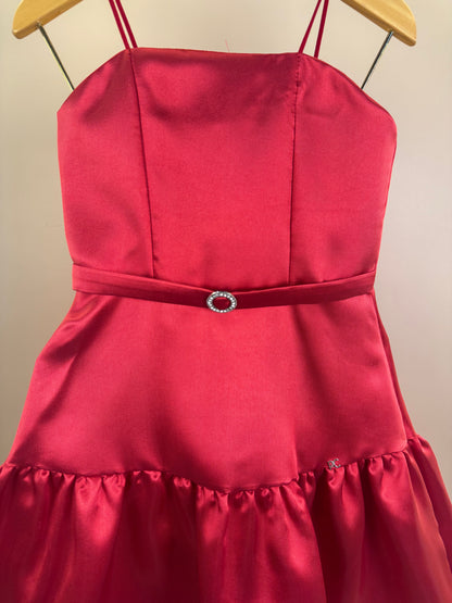 Vestido Infantil Acetinado Saia Babado Vermelho - Petit Cherie