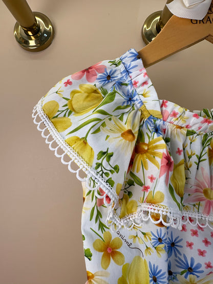Conjunto Infantil Estampa Floral Blusa Ombro á Ombro Com Babado e Saia - Animê