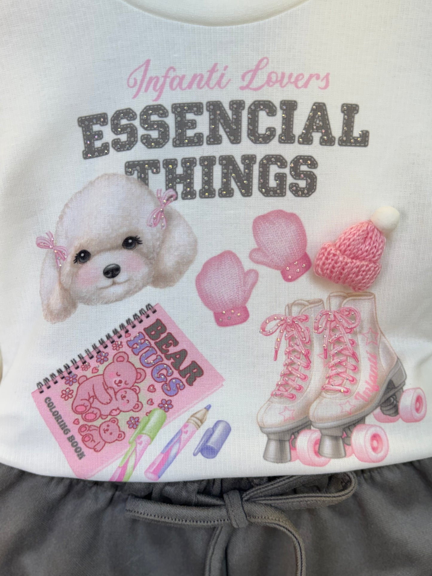 Conjunto Infantil Blusa ML Essential Things e Shorts Cinza Claro - Infanti