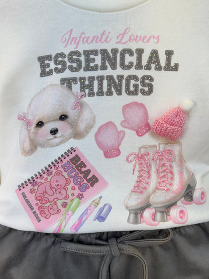 Conjunto Infantil Blusa ML Essential Things e Shorts Cinza Claro - Infanti