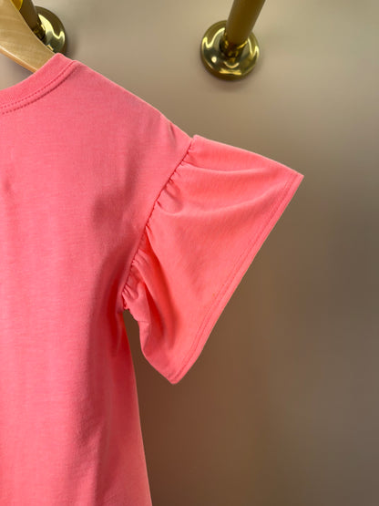 Vestido Infantil Rosa Neon Gatinha e Bolsinha Transversal Colorida - Infanti