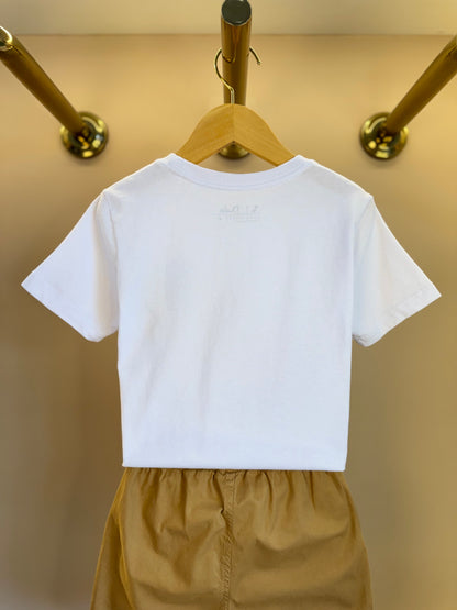 Conjunto Infantil Camiseta Branca e Shorts Bege - Dudes