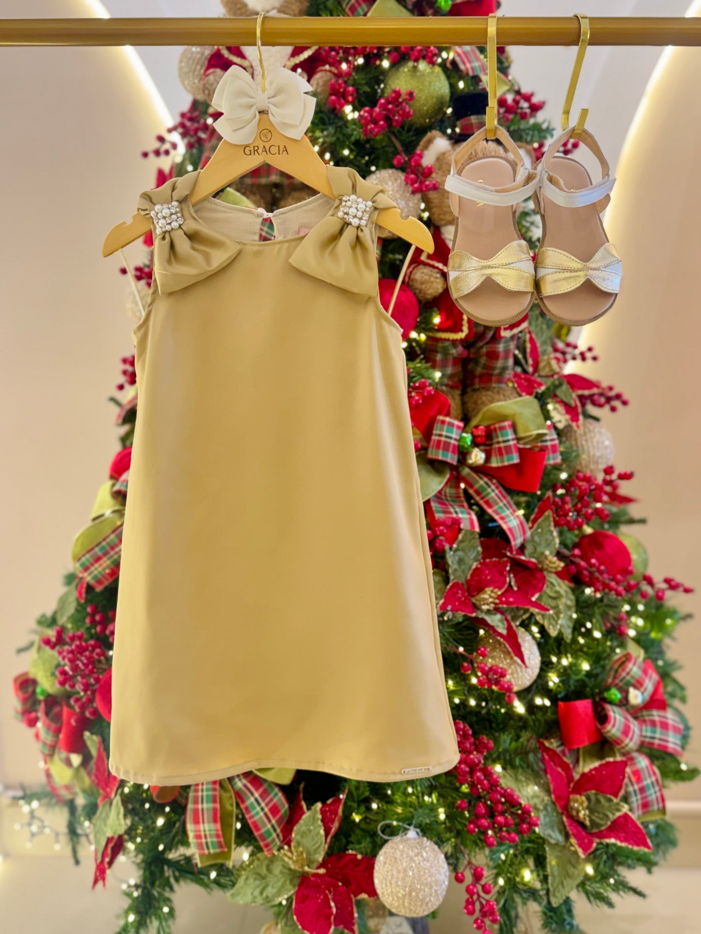 Vestido Infantil Festa Laço Puffer com Pérolas - Pituchinhus