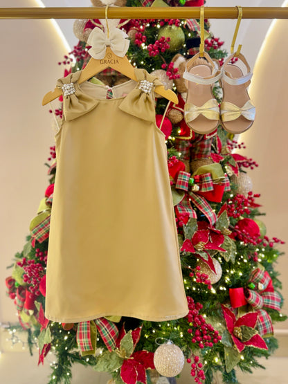 Vestido Infantil Festa Laço Puffer com Pérolas - Pituchinhus