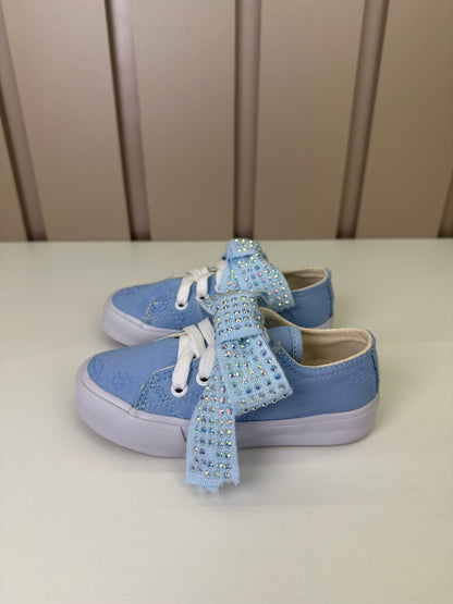 Tênis Infantil Casual Rendado Laço Strass Azul Claro - Luluzinha