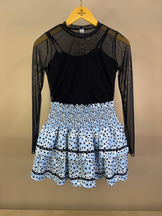 Conjunto Teen Blusa Tule e Saia-shorts Babados no Crepe Estrelas - Two In