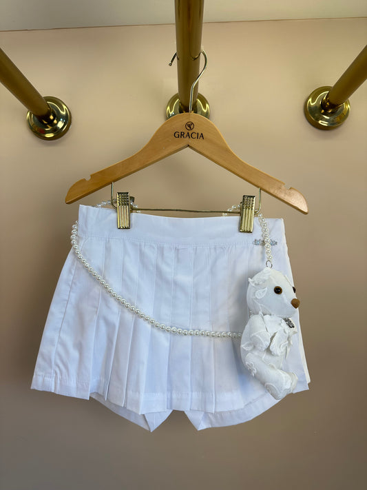 Shorts Saia Infantil Pregas Em Tricoline Com Acessório de Urso - Luluzinha