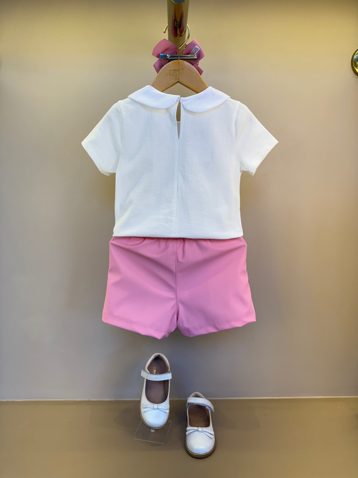 Conjunto Infantil Short Bordado Ursinhos E Blusa Gola Com Detalhes Off White - Gabriela Aquarela