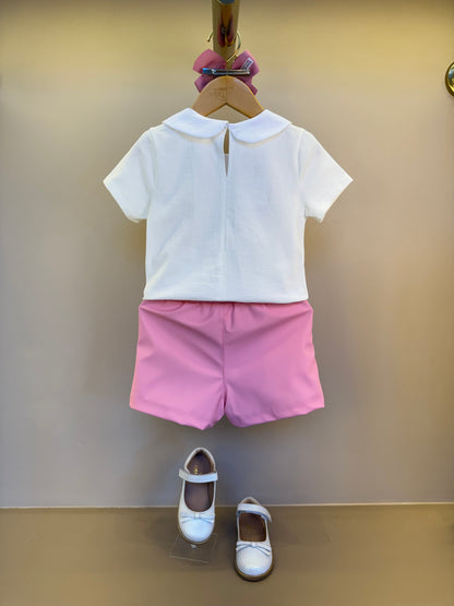 Conjunto Infantil Short Bordado Ursinhos E Blusa Gola Com Detalhes Off White - Gabriela Aquarela