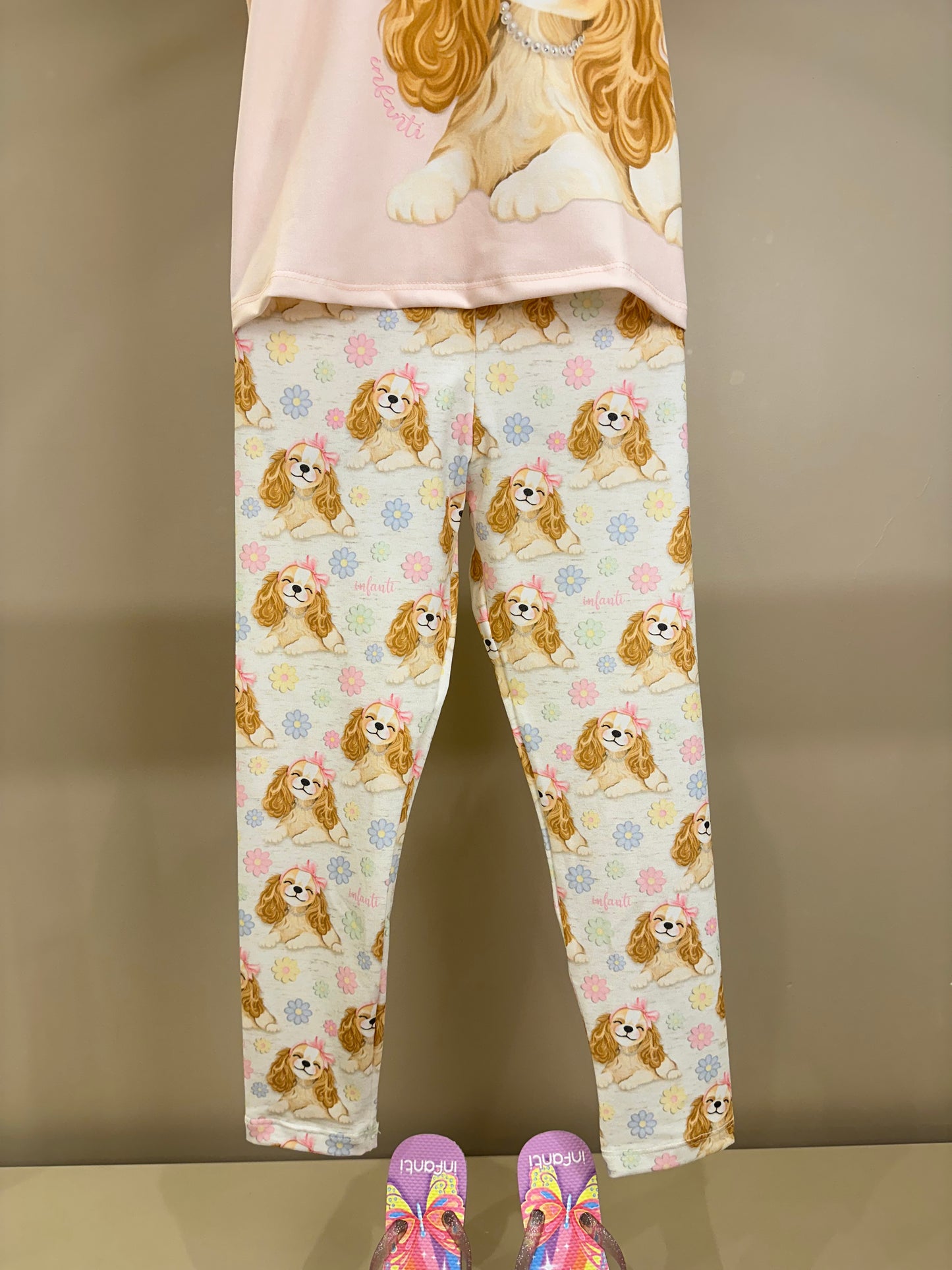 Conjunto Infantil Blusa Cachorrinha Flores e Legging Estampada Cachorrinhas - Infanti