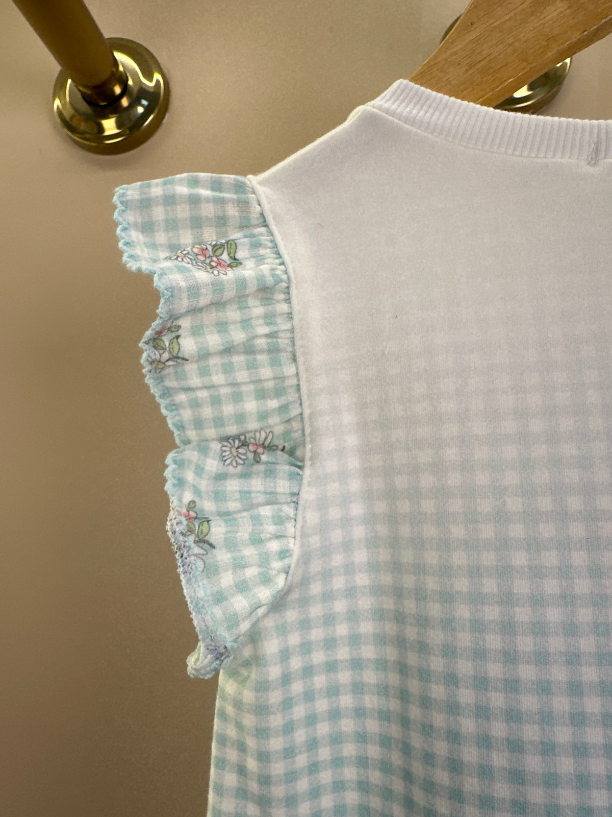 Vestido Infantil Quadriculado Azul Claro Flores e Strass - Petit Cherie