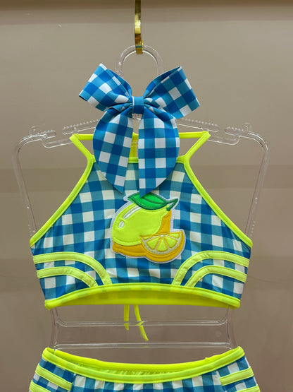 Biquíni Infantil Cropped Julia Est. Vichy Limão - Siri Kids