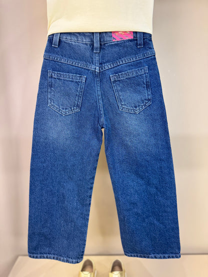 Conjunto Infantil Blusa Ursa de Lenço e Calça Jeans Wide Leg - Um Mais Um