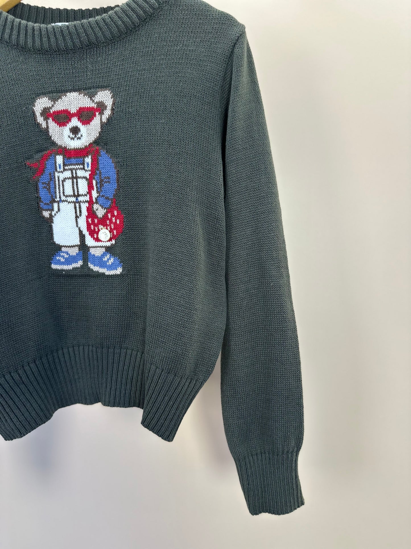 Blusa Infantil Tricot Ursinho Oliva - Um Mais Um