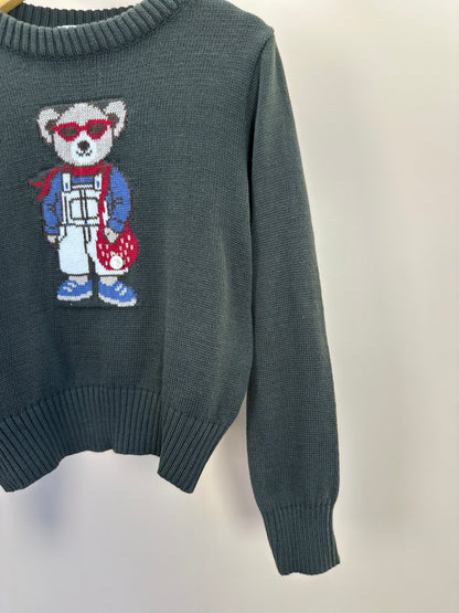 Blusa Infantil Tricot Ursinho Oliva - Um Mais Um