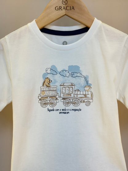 Conjunto Infantil Camiseta Urso e Bermuda Xadrez - Um Mais Um