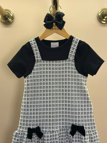 Vestido Infantil MC Sobreposição Tweed Xadrez Preto - Momi