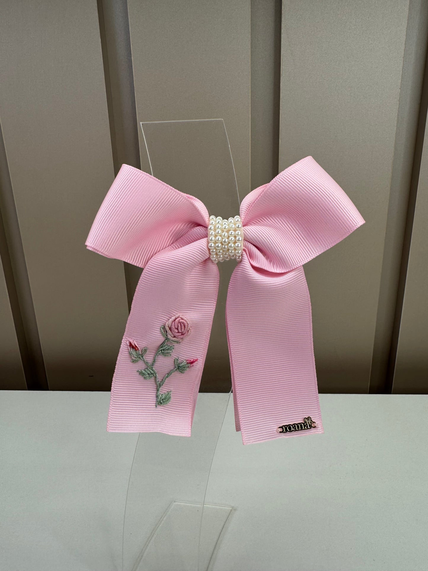 Laço Infantil Gorgorão Bordado Delicado Rosa -  Roana