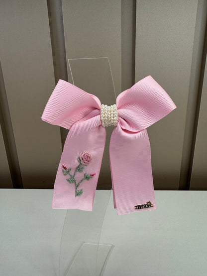 Laço Infantil Gorgorão Bordado Delicado Rosa -  Roana