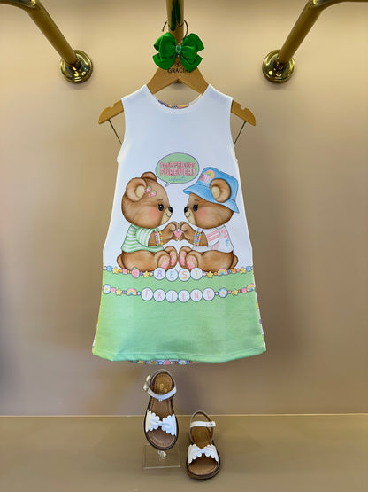 Vestido Infantil Ursinhas Friends Off White - Infanti