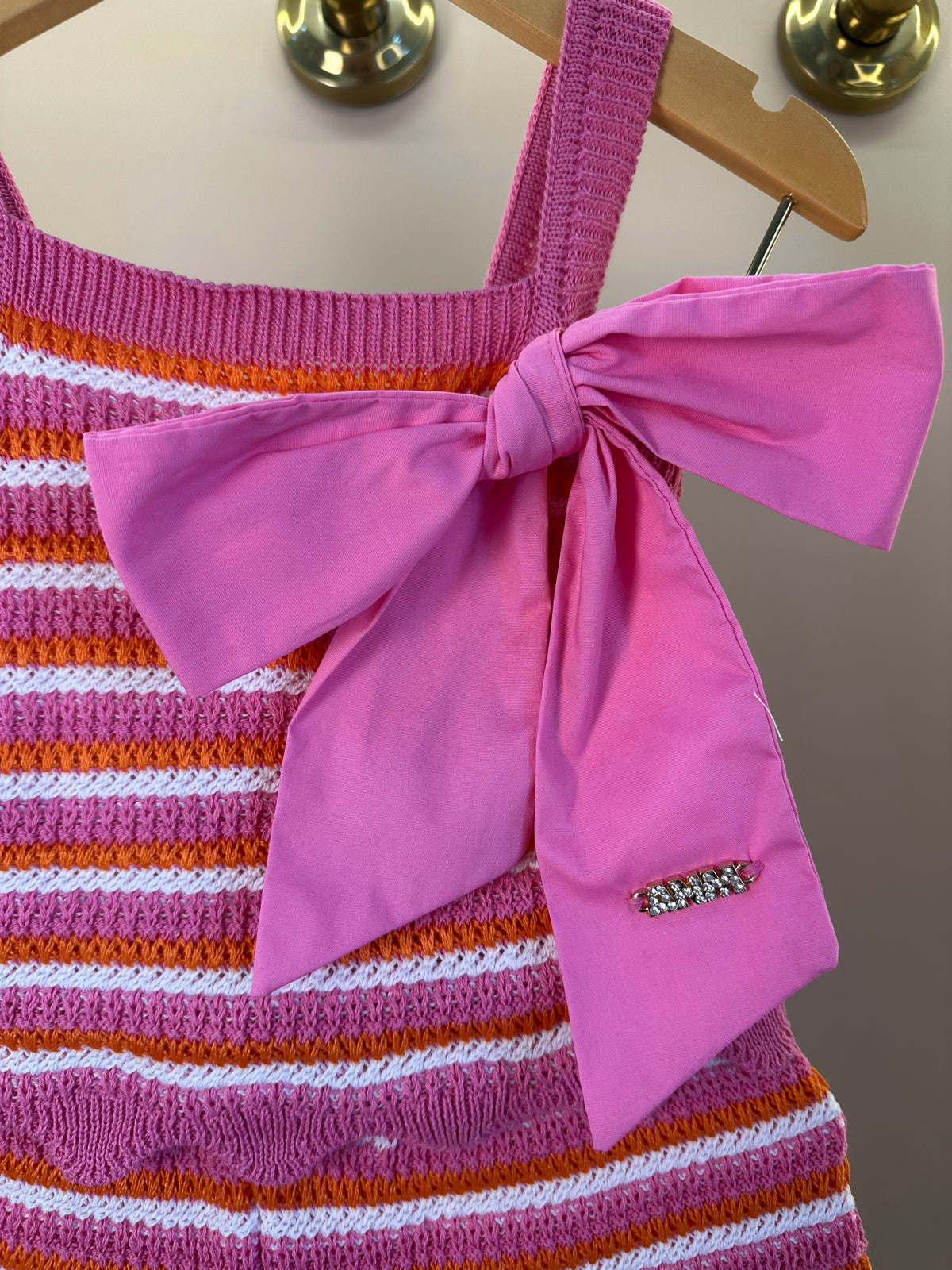 Conjunto Infantil Em Tricoline Listrado Blusa Laço Maxxi e Shorts Barra Andulada - Animê