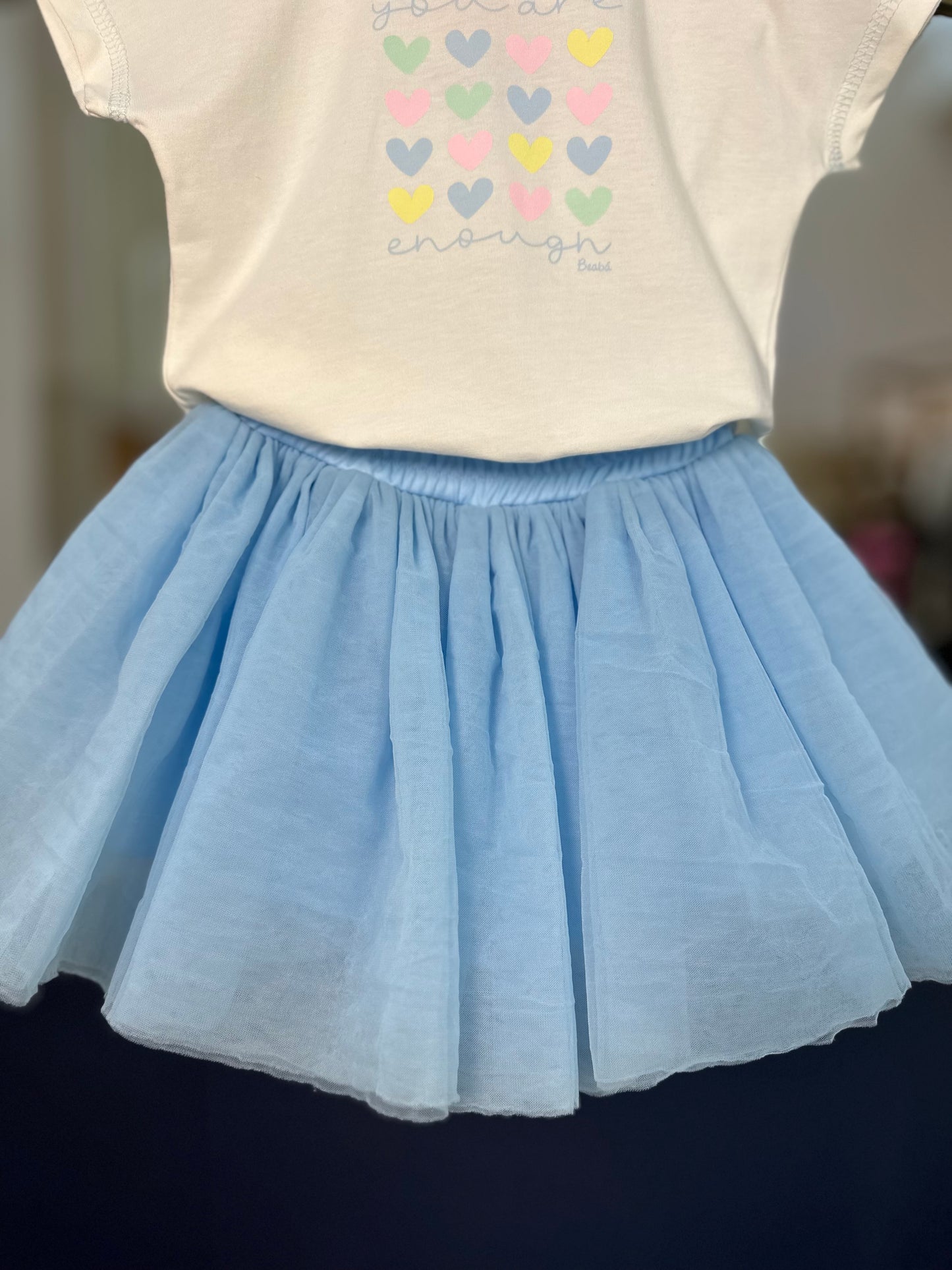 Conjunto Infantil Blusa de Algodão e Saia em Tulê com Camadas Azul - Beabá