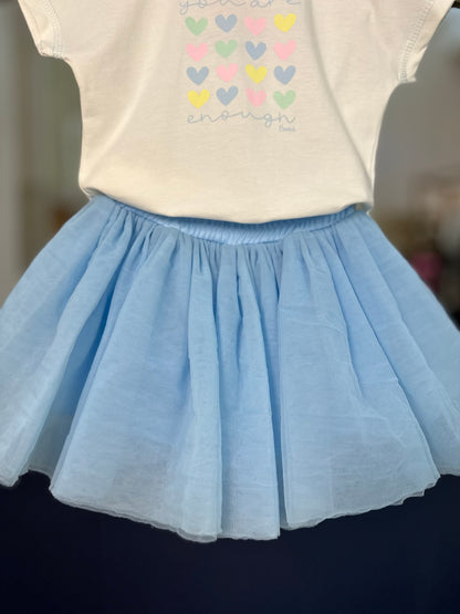 Conjunto Infantil Blusa de Algodão e Saia em Tulê com Camadas Azul - Beabá