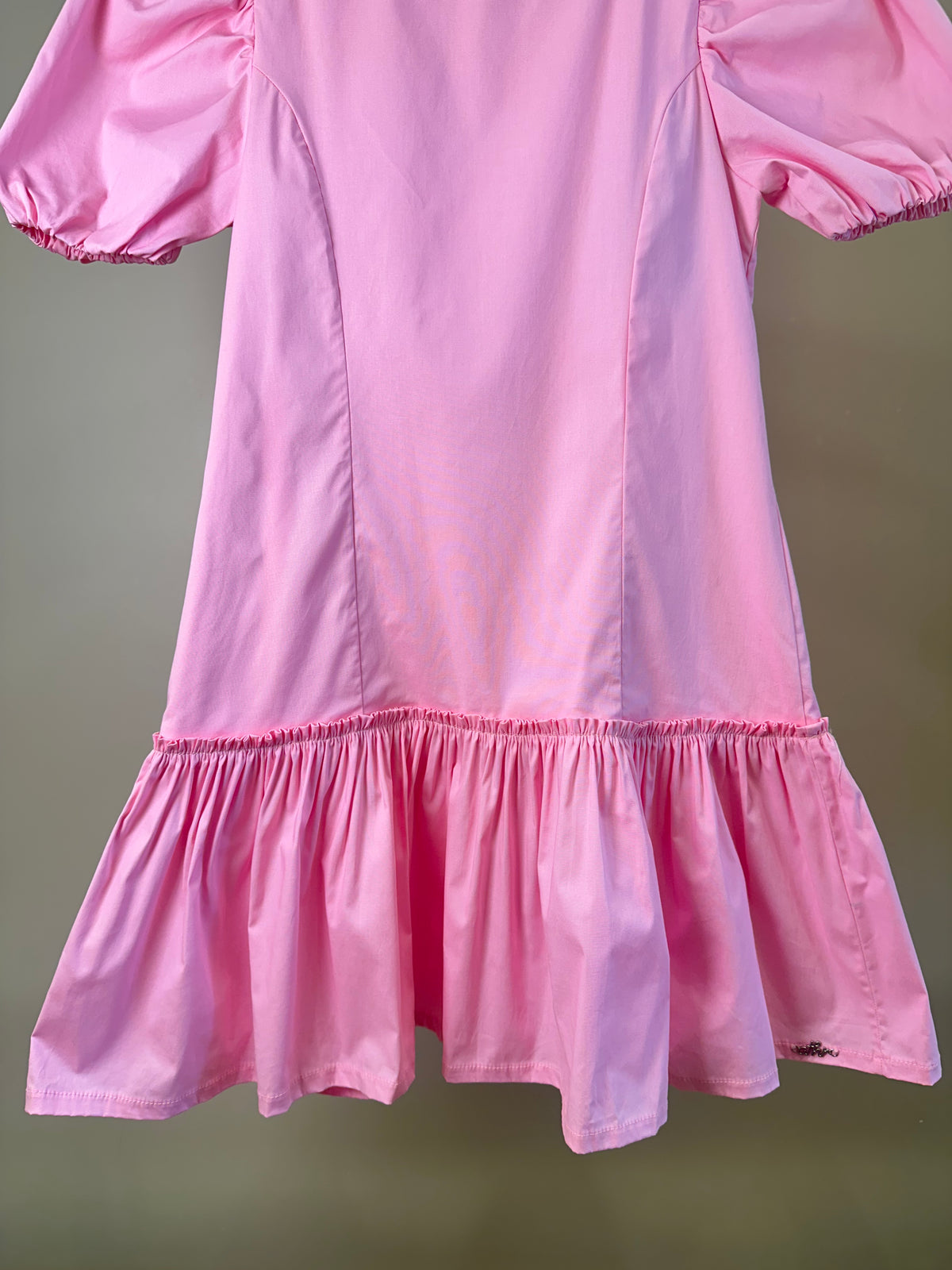 Vestido Teen Tricoline Rosa Com Mangas Bufantes - Authoria