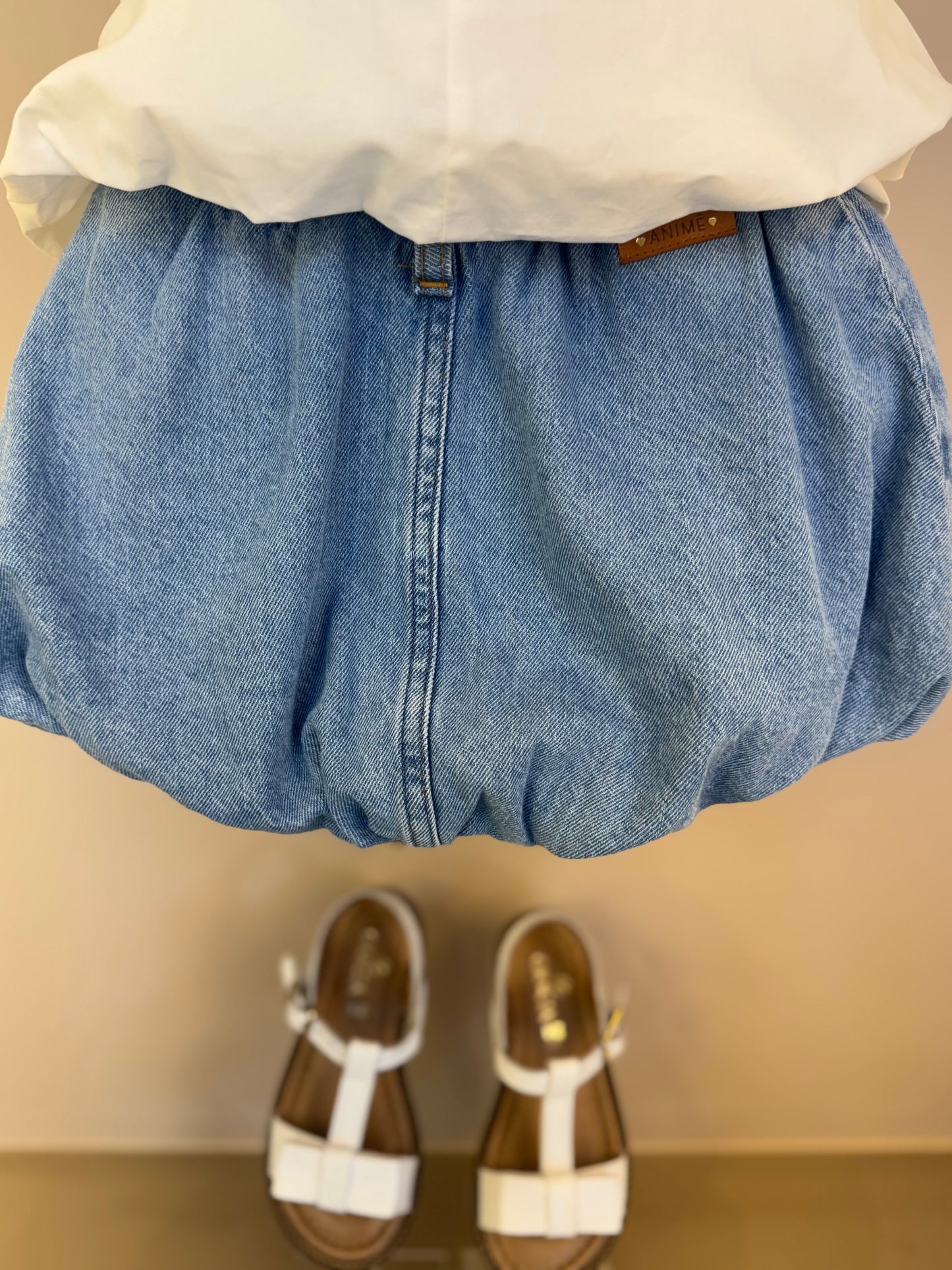 Conjunto Infantil Blusa Balonê Essentials e Saia Jeans Elástico Style Minnie - Animê