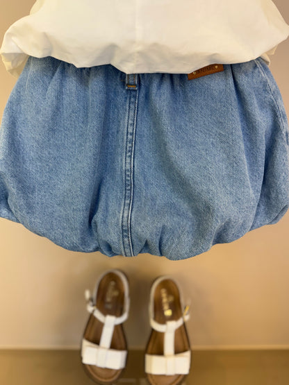 Conjunto Infantil Blusa Balonê Essentials e Saia Jeans Elástico Style Minnie - Animê