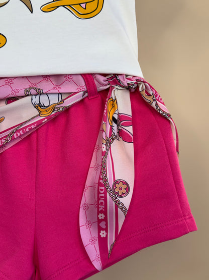 Conjunto Infantil Blusa Daisy & Donald com Shorts Lenço Rosa - Momi